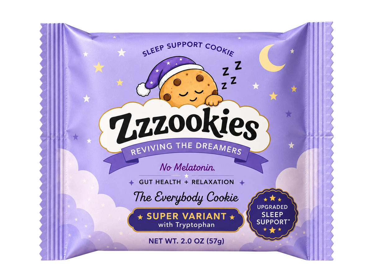 Zzzookies Super Zzzookies (The Everybody Cookie) single-serve pack, shown on a transparent background